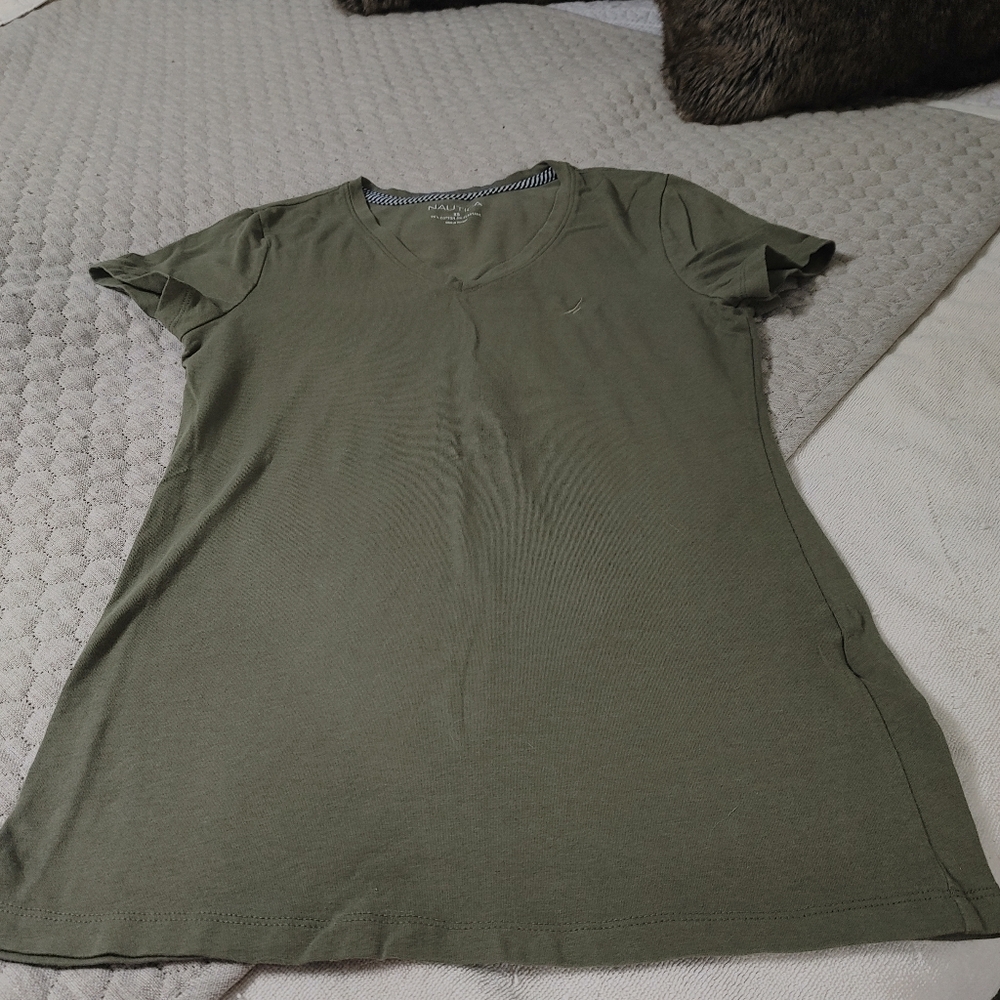 Nautica Olive Green Tee with Navy Accents